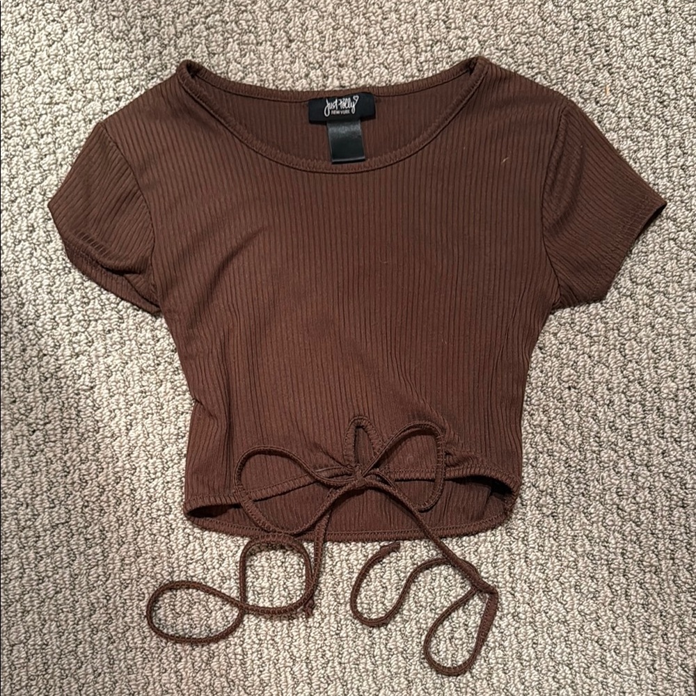Brown Ribbed Crop Top